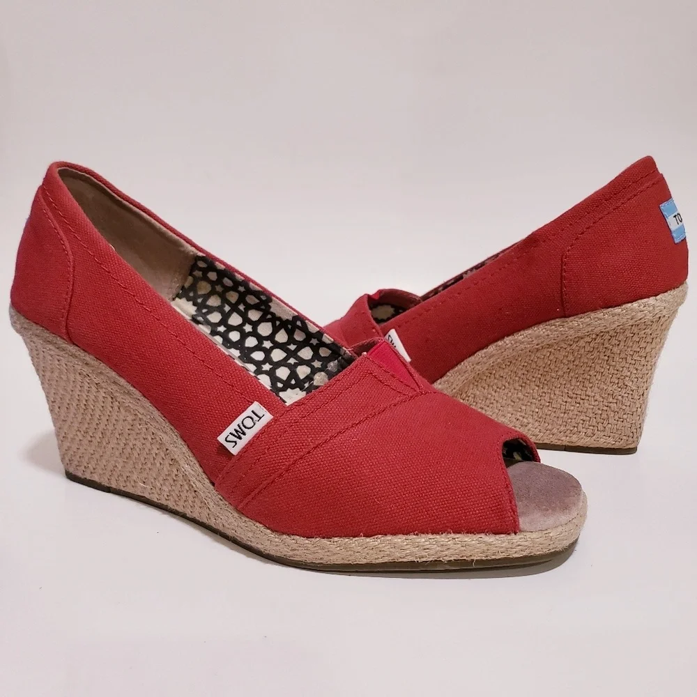 Toms classic Crosshatch Women's Wedges pump sandals 9.5 Red